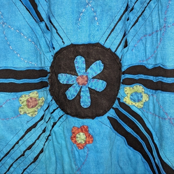 Y2K Floral Indian 100% Hippie Strapless Smocked Embroidered Textured Medium - Picture 3 of 7